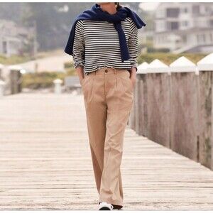 lands end pants women's 18w wide leg poplin chino beige desert tan new 18 w